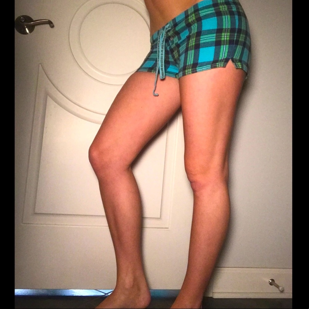 Aero Blue and Green Plaid Pajama Shorts, Sz. S